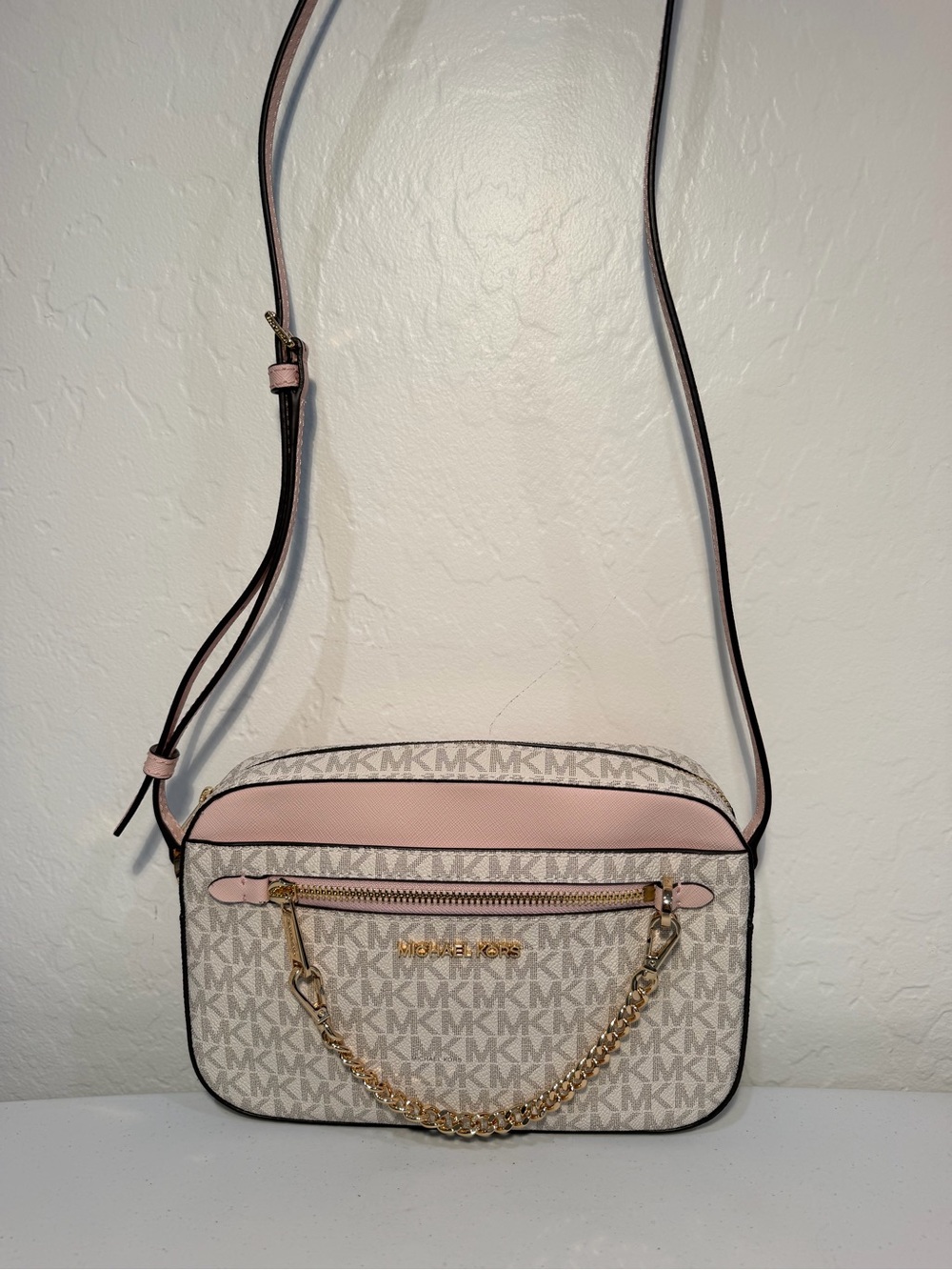 Michael Kors Jet Set Logo Gold Chain Coated Canvas Crossbody NWOT!